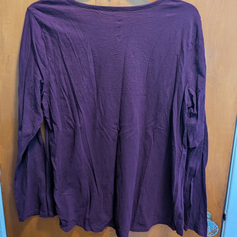 St. John's Bay Plum Long Sleeve Top with Magenta Embroidery - Picture 3 of 3